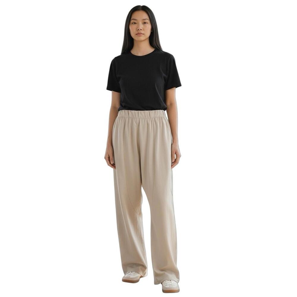 Zara Elastic Waist Slouchy Pull-On Pants Beige Wide Leg Lounge Yoga Sz S